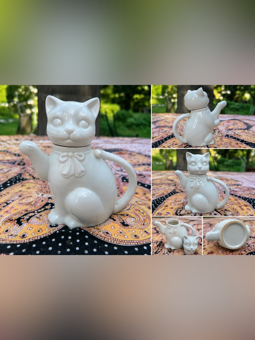 Vintage Takahashi Trading Co. White Porcelain Cat Teapot 80s Kitty Tea Pot Japan